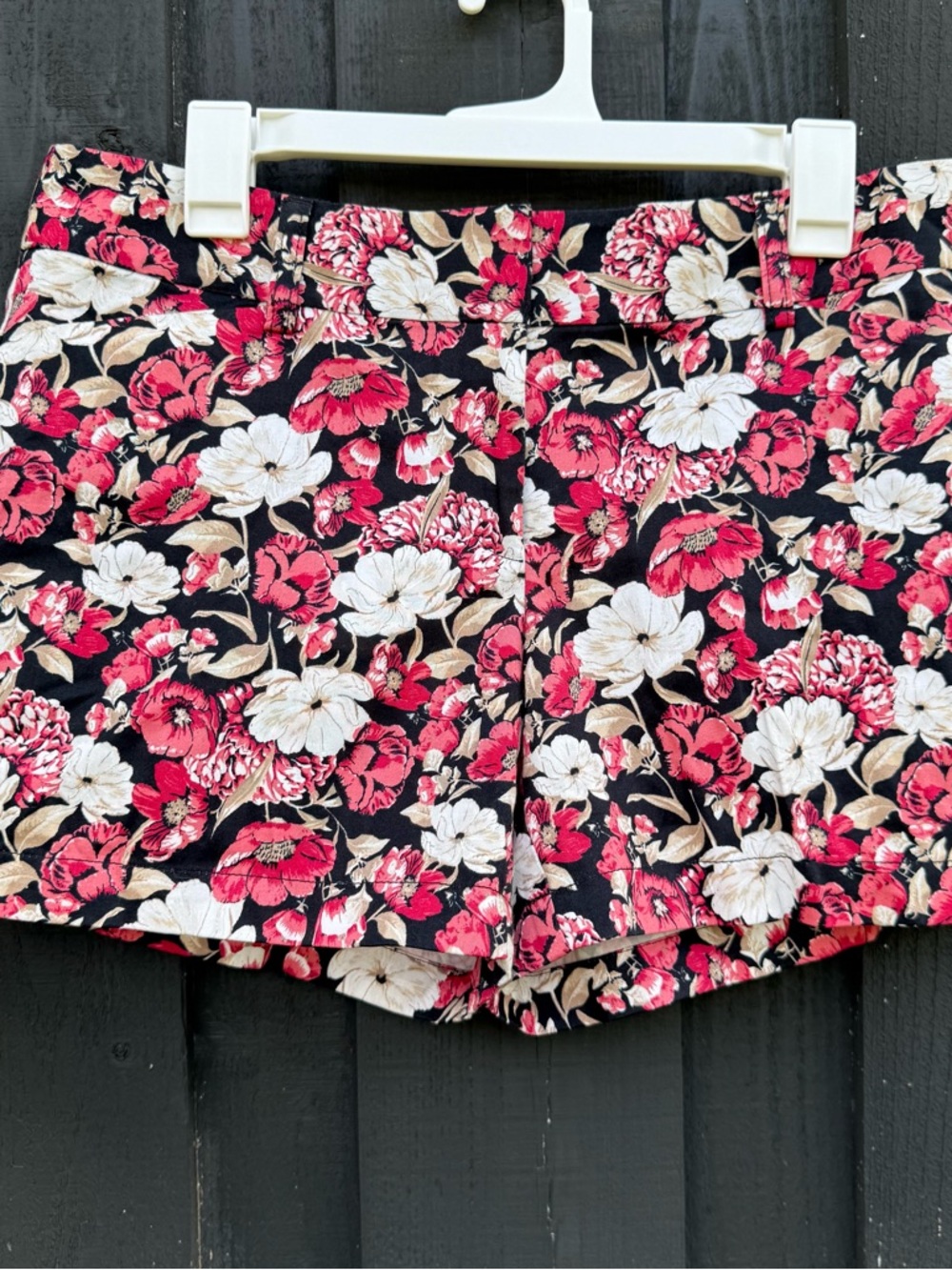 White House Black Market Floral Print Black, Red & Cream Shorts